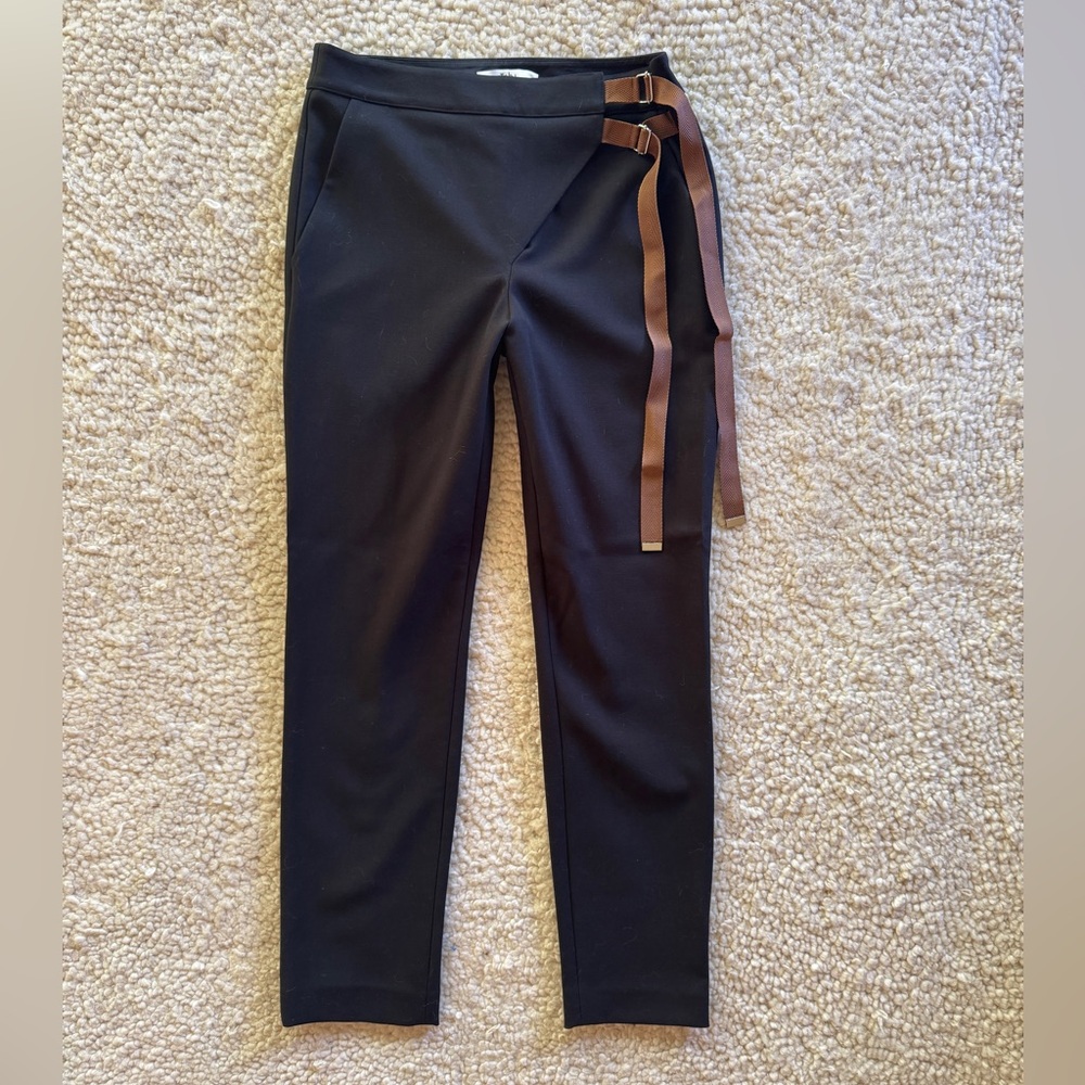 Tibi NWOT Black Split Back Pants with Brown Straps size 2